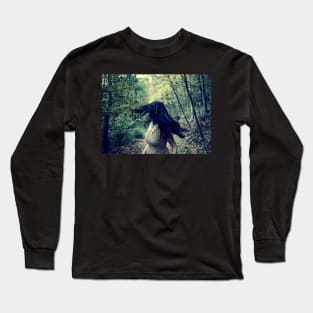 Scared girl running in the forest Long Sleeve T-Shirt